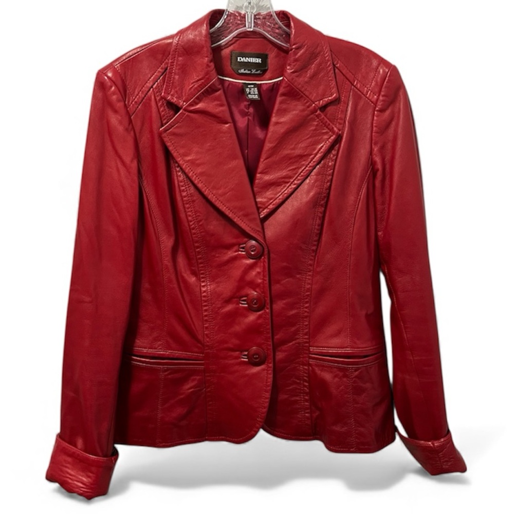 DANIER Vintage Red Italian Leather Blazer